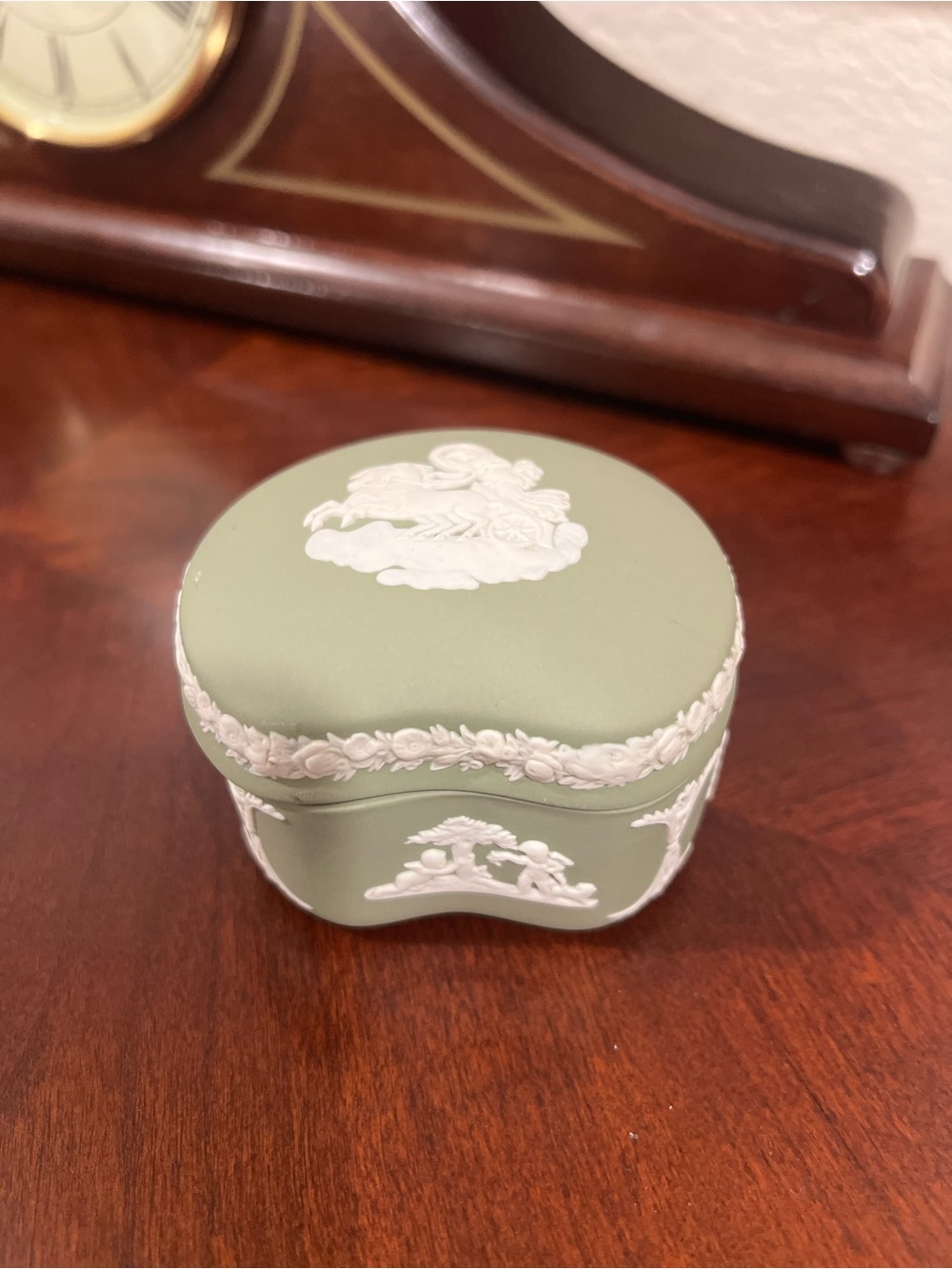 Vintage Wedgwood Sage Green Jasperware Lidded Trinket Box | England